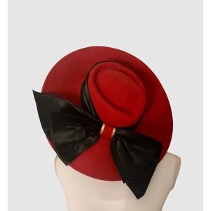 Vintage Sonni San Fransisco Lancaster Red Hat Black Bow Made USA Women's NWT